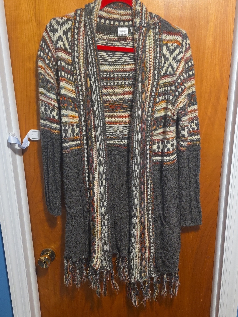 ROLLA'S Gray Multi Fair Isle Fringe Open-Front Cardigan - Picture 4 of 4